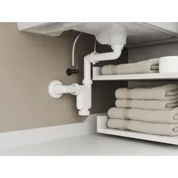 Aqua Bagno Siphon Flacher Raumsparsiphon für Waschbecken – G 1 1/4" 40mm, (Geruchsverschluss, 5-tlg., universell einsetzbar), mit Reinigungöffnung - platzsparende Lösung