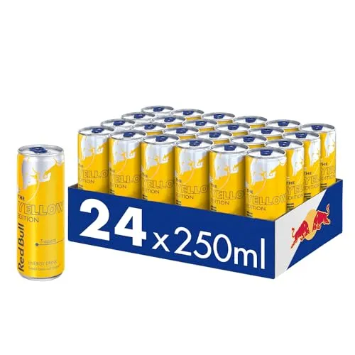 Red Bull Energy Drink Yellow Edition - 24er Palette mit Tropical-Geschmack - Energy Drinks mit tropischem Geschmack, belebt Geist und Körper mit Koffein und Vitaminen. 100% recyclebare Dosen, ideal für unterwegs!