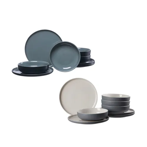 Ritzenhoff & Breker JASPER Tafelservice 16-teilig - Stylisches 16-teiliges Tafelservice in grau & schwarz, mit einzigartiger Kombination aus glänzender und matter Glasur, ideal für stilvolle Tischdekoration und spülmaschinengeeignet.