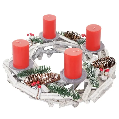 MCW Adventskranz T870 mit 4 Kerzenhaltern - Handgefertigter Adventskranz mit 4 Kerzenhaltern, ideal für eine festliche Dekoration. Bringen Sie Gemütlichkeit in Ihr Zuhause und genießen Sie die Vorweihnachtszeit in vollen Zügen!