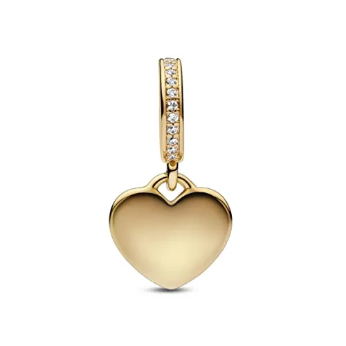 PANDORA Herz Charm-Anhänger aus Sterlingsilber mit Zirkonia in Gold - Bead Charms für Damen, romantisches Design mit persönlicher Gravur und funkelnden Pavé-Steinen, kompatibel mit PANDORA Moments Armbändern.