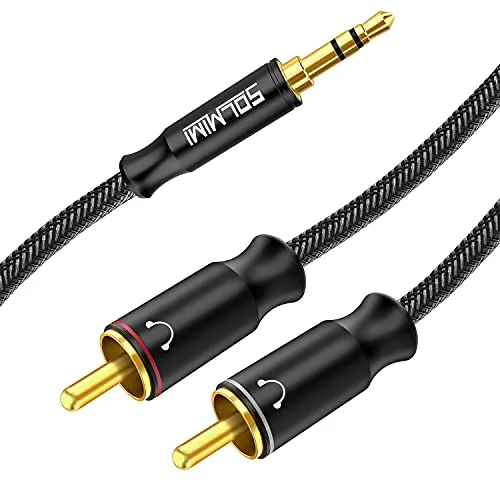 SOLMIMI Cinch auf Klinke 3,5 Aux Chinch Kabel 3,5mm Stecker zu 2x Cinch RCA Stecker Stereo Kabel für Plattenteller, Lautsprecher, Receiver, Verstärker, Mixer, DJ-Controller, HiFi Anlage - 2.4 Meter