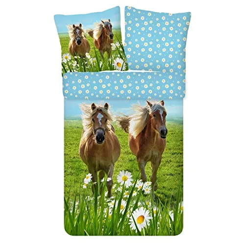 ESPiCO Kinderbettwäsche Pferde Trendy Bedding - Bettwäsche-Set für Kinder mit lebhaftem Pferdemotiv, 100% Baumwolle, pflegeleicht und trocknergeeignet, perfekt für kleine Pferdefans.
