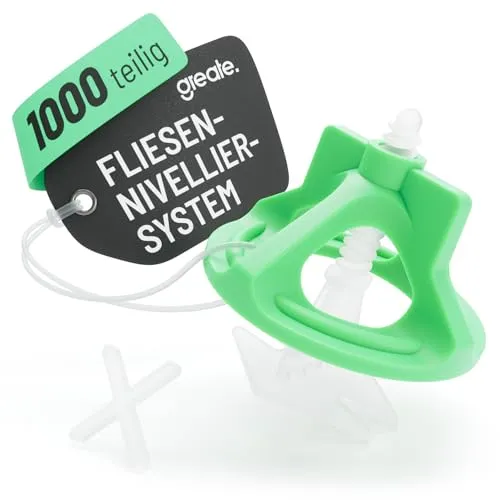 greate Fliesen Nivelliersystem 1000-teilig - Professionelle Verlegehilfe für Fliesen - Optimales Verlegen von Fliesen mit 400 Laschen, 400 Hauben & 200 Fliesenkreuzen. Für gleichmäßige Fugen und exakte Höhennivellierung – ideal für Profis und Heimwerker.