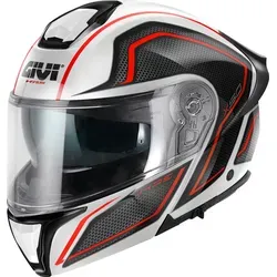 Givi X.50 Fiber Hologram Klapphelm - Weiß/Schwarz/Rot - L (60) - Modularhelm aus hochwertigem PFL Glasfaserkunststoff mit kratzfestem Visier. Integrierte Sonnenblende und hervorragende Belüftung bieten hohen Komfort für Motorradfahrer.