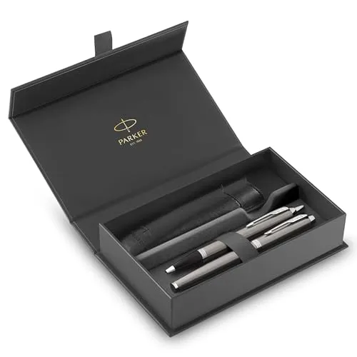 Parker IM Duo Pen Gift Set | Füller & Kugelschreiber mit Stiftetui - Elegantes Füller und Kugelschreiber Set mit edlem Edelstahl-Finish und Chrom-Akzenten. Perfekt für stilvolle Auftritte und als Geschenk für jeden Anlass.