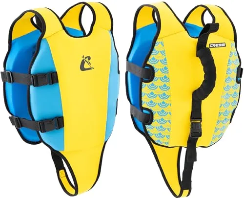 CRESSI Little Turtle Schwimmweste Gelb/Azure M (3-6 Jahre) - Neopren Schwimmweste für Kinder, ergonomisch geformt für hohen Tragekomfort. Mit doppeltem Griff für Sicherheit und einfache Handhabung. Gut sichtbare Farben für mehr Sicherheit im Wasser.