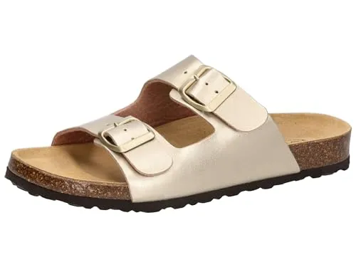 Lico Damen Bioline Platino Pantoletten, Gold, 39 EU - Wanderschuhe mit offenem Schuhdesign und Schnallenverschluss, ideal für komfortable und stilvolle Freizeitaktivitäten.