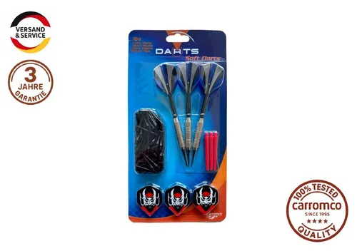 Carromco Softdart Set L – 3 Dartpfeile mit 100 Ersatzspitzen, 3 Extra Flights
