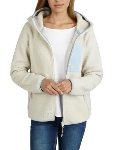 DENIMFY Damen Fleecejacke DFLea - Teddyfleece Kapuzenjacke in Light Sand - Die DENIMFY Fleecejacke für Damen bietet höchsten Tragekomfort aus hochwertigem Teddyfleece. Mit praktischem Zip-Verschluss und mehreren Taschen ist sie ideal für Outdoor-Aktivitäten in der Übergangszeit.
