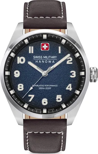 Swiss Military Hanowa Greyhound Herrenuhr mit Echtlederband - Elegante Armbanduhr für Herren mit Saphirglas, wasserdicht bis 10 Bar und hochwertigem Ronda Quarz Uhrwerk - Ideal für stilbewusste Männer.
