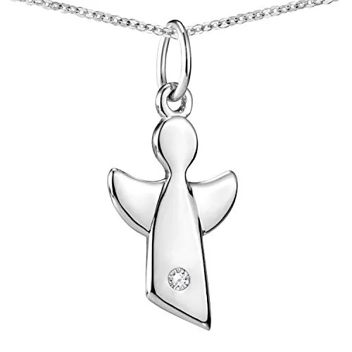 Materia Kinder Kette Engel - 925 Sterling Silber mit Zirkonia für Mädchen - Hochwertige Kinder Kette aus 925 Sterling Silber mit einem weißen Zirkonia Stein. Ideal als Geschenk zur Geburt oder Taufe. Rhodiniert für langanhaltenden Glanz und Hautfreundlichkeit. Verstellbare Ankerkette von 36-40 cm.