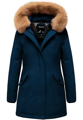 REPUBLIX Damen Gefütterte Winterjacke RJ-8012 Navyblau 3XL - Elegante Damen Winterjacke von REPUBLIX mit femininer Passform. Hergestellt aus strapazierfähigem Polyester, ausgestattet mit Kunstfellkragen und Kapuze für zusätzlichen Wetterschutz. Ideal für Alltag und Freizeit.
