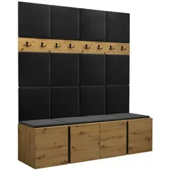 MIRJAN24 Garderoben-Set Orion V - Komplett-Set mit 2 Schuhschränken und gepolstertem Paneel - Garderoben-Set Orion V mit 2 Schuhschränken und 2 Kleiderhakenbrettern, ideal für einen organisierten Eingangsbereich. Gepolstertes Paneel sorgt für eine stilvolle Note.