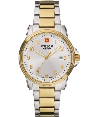Swiss Alpine Military Herrenuhr 7011.1142 - Silber & Goldfarben - Armbanduhr für Herren mit analoger Anzeige, 100 m wasserdicht und leuchtenden Ziffern. Perfekt für stilvolle Anlässe und den Alltag.
