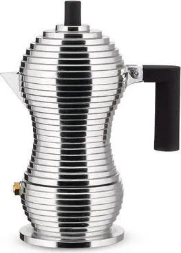 Alessi Pulcina Espressokocher - Eleganter Espressokocher aus Aluminium mit einzigartigem Dampfkessel-Design von Michele De Lucchi, ideal für Kaffeeliebhaber.