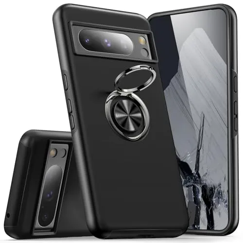 KRAFTCARE Hülle für Google Pixel 8 Pro, Handyhülle mit Eingebetteter 360° Grad Ring, Magnetische Schutzhülle TPU Stoßfest Cover Case für Google Pixel 8 Pro,Schwarz