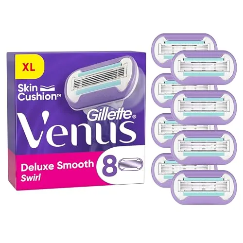 Gillette Venus Deluxe Smooth Swirl Rasierklingen 8er Pack - Damen Rasierklingen mit 5 Klingen für eine besonders glatte Rasur, ideal für empfindliche Haut und alle Körperbereiche.
