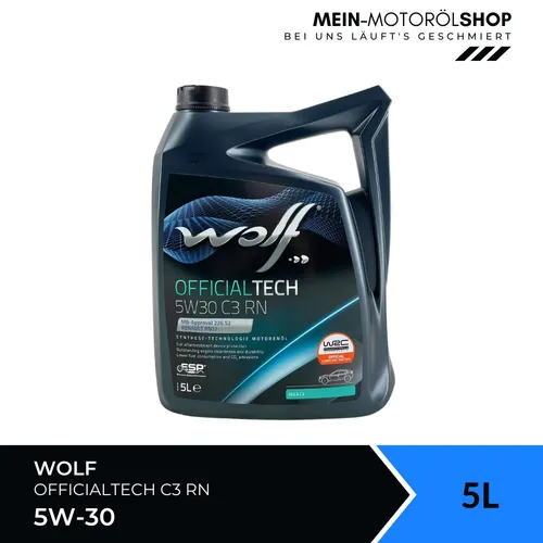Wolf Motoröl WOLF OFFICIALTECH 5W30 C3 RN 1051986 - Hochleistungs-Motoröl für effizienten Motorbetrieb, schützt vor Verschleiß und sorgt für optimale Leistung.