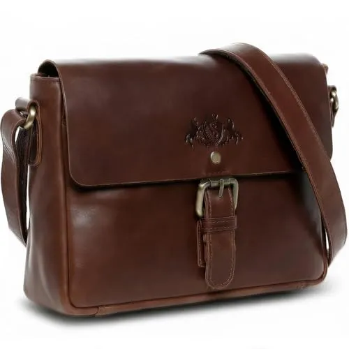 SID & VAIN Messenger Bag YALE - Echt Leder Umhängetasche - Hochwertige Messenger Bag aus braunem Leder, handgefertigt mit verstellbarem Schultergurt für optimalen Tragekomfort. Ideal für Herren und Damen, perfekt für den Alltag.
