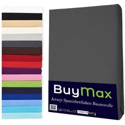 Buymax Spannbettlaken Buymax Jersey aus 100% Baumwolle, Jersey, Gummizug: Rundumgummi, (1 Stück), Pflegeleicht und Atmungsaktiv in Verschiedenen Farben und Größen grau 100 cm x 200 cm