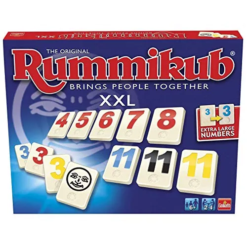 Rummikub XXL – Das beliebte Strategiespiel mit großen Zahlen - Erleben Sie Rummikub in XXL! Das klassische Spiel für die ganze Familie bietet extra große Zahlen für besseren Überblick und mehr Spielspaß. Ideal für alle Altersgruppen und perfekt für gesellige Abende. Inhalt: 106 Spielsteine, 4 Ständer.