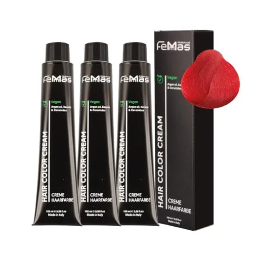 FemMas Haarfarbe 3x Mittelblond Rot Intensiv 7.66 I Creme Haarfarbe mit Arganöl, Keratin & Ceramiden I dauerthafte Haarfärbung oder Tönung für strahlende Farbergebnisse I 100 ml