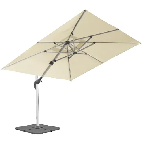 anndora Aluminium Ampelschirm 300 x 400 cm mit Kurbelsystem - Drehbar, Neigbar, Kippbar - Marktschirm, Gartenschirm - Farbe Natural mit 4 Stück Betonplatten 100kg