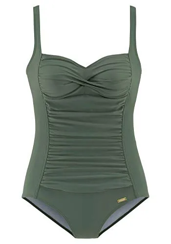 Badeanzug LASCANA "Saphir", Damen, Gr. 46, Cup C, grün (oliv) - Bademode mit Raffungen und Shaping-Effekt für eine tolle Silhouette. Bestseller mit verstellbaren Trägern und integriertem Softcup für optimalen Halt. Ideal für den Strand oder das Schwimmbad.
