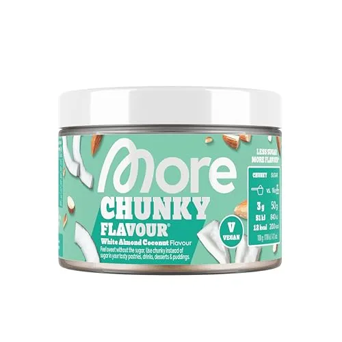 MORE Chunky Flavour, White Almond Coconut, 150 g, vegan, Geschmackspulver zum Süßen, ohne viel Zucker und Kalorien, mit Inulin und Laktase - made in Germany