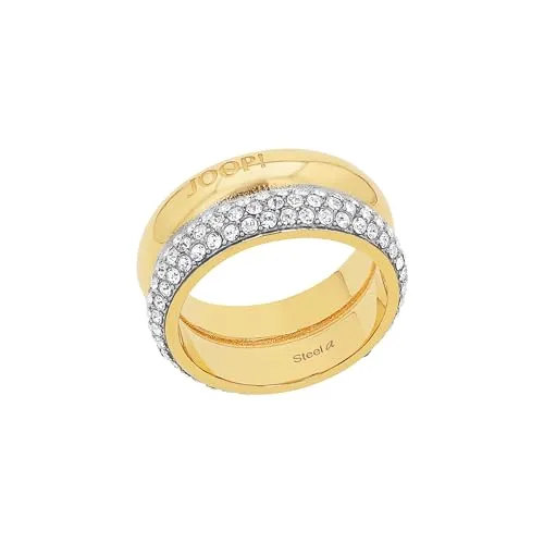 JOOP! Damenring Edelstahl mit Zirkonia - Eleganter Bicolor-Ring aus Edelstahl mit IP Gold Veredelung, 123 funkelnden Zirkonia Steinen und 10 mm Breite - das perfekte Accessoire für stilbewusste Frauen.