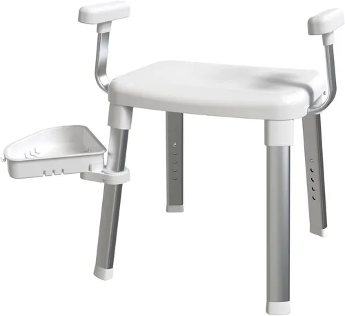 Bischof Dusch- und Badhocker – Belastbar bis 150 kg mit schwenkbarer Ablage - Behinderten-Bedarf, ideal für Senioren und bewegungseingeschränkte Personen, ergonomisch geformt und höhenverstellbar für optimalen Komfort.