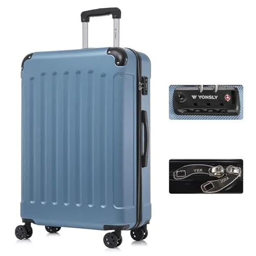 yonsly Premium Reisekoffer mit TSA-Schloss und YKK-Reißverschluss (XL, Grau Blau) - Hochwertiger Hartschalen-Trolley mit integriertem TSA-Zahlenschloss für sicheren Reisekomfort. Robuste 360°-Doppelrollen sorgen für mühelose Mobilität. Austauschbare Komponenten verlängern die Lebensdauer des Koffers.