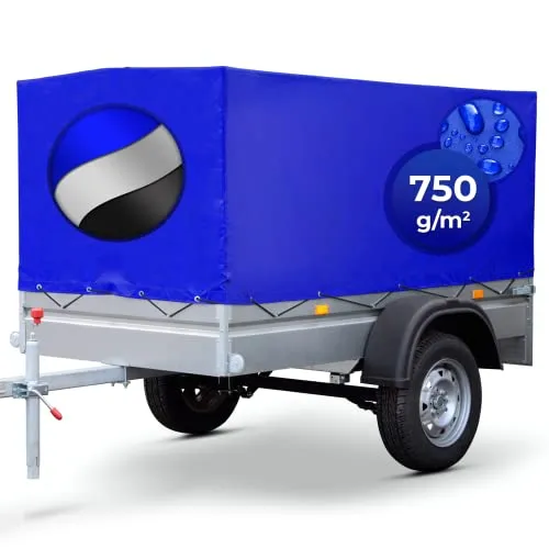 VENDOMNIA Schutzplane Anhängerplane - Wasserdicht mit 2 Reißverschlüssen - Abdeckplane für PKW Anhänger, 2075 x 1150 x 900 mm, robust und 750 g/m2, ideal für vielseitige Anwendungen im Garten oder beim Grillen.