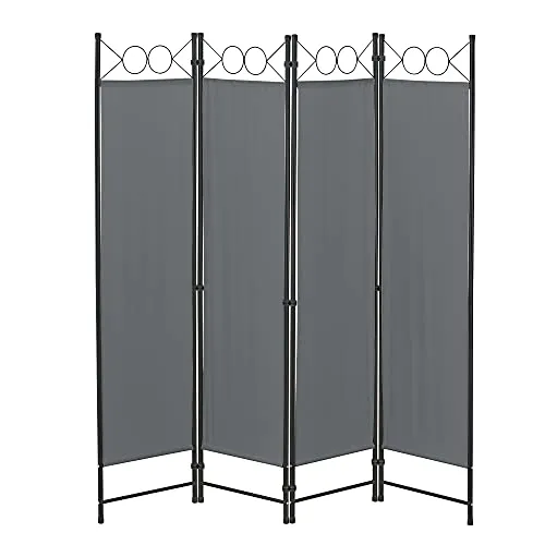 Raumteiler Saragossa 4-teilig - Dunkelgraue Paravent Trennwand - Praktische 4-teilige Trennwand aus robustem Stahl und Polyester, ideal als Sichtschutz oder Raumteiler. Schnell aufbaubar und platzsparend klappbar, perfekt für Balkon und Terrasse.
