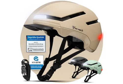 Fahrradhelm NOVA - Beige - M - Fahrradhelm für Damen & Herren mit integriertem Licht für erhöhte Sicherheit, ideal für Radfahrer und Outdoor-Enthusiasten.
