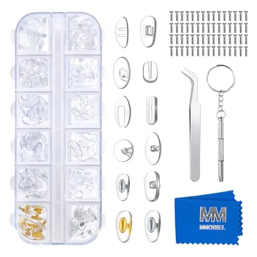 Brille Nasenpads [60 Paar] von MMOBIEL – Brillen Reparatur Set – Silikon Nasenpads Ersatz Reparatur Werkzeug Set mit Schrauben, kleinem Schraubendreher, Pinzette, Tuch für Brillen, Sonnenbrillen
