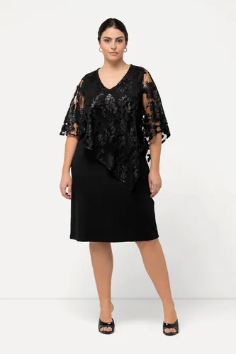 Ulla Popken Abendkleid mit Pailletten - Elegantes Abendkleid in Schwarz, V-Ausschnitt und 3/4-Ärmeln, perfekt für festliche Anlässe.