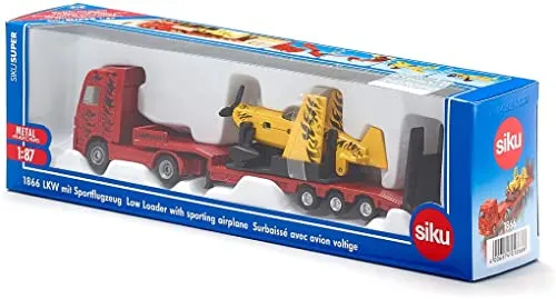 siku 1866, LKW mit Sportflugzeug, 1:87, Metall/Kunststoff, Rot/Gelb, Abnehmbare Flügel