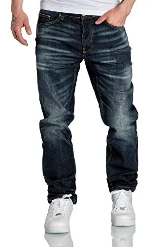 Amaci&Sons Herren Jeans Regular Straight Fit - Dunkelblau W38/L32 - Stilvolle Amaci&Sons Herren Jeans im Regular Straight Fit, perfekt für lässige Outfits. Die Destroyed-Optik verleiht einen trendigen Look und macht diese Hose zum Must-Have in jeder Garderobe.