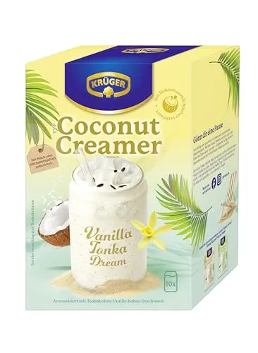 KRÜGER Coconut Creamer Vanilla Tonka, veganes Instantpulver mit Kokosmilchpulver, cremig & leicht, 10x 20g Sachets