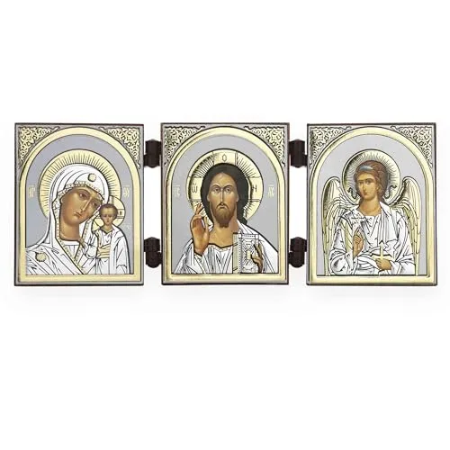 NKlaus - GM von Kazan & Jesus Christus & Schutzengel - Ikone Triptychon Christlich 16494