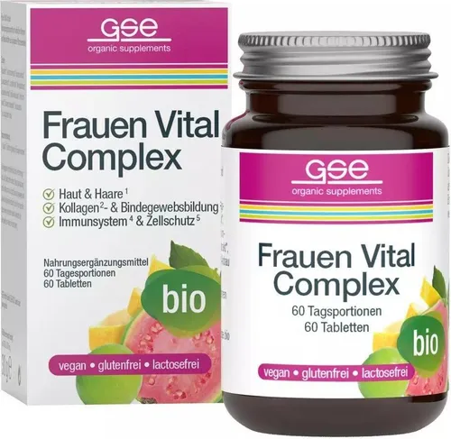 Gse Frauen Vital Complex Tabletten 60 St - Nahrungsergänzungsmittel speziell für Frauen, unterstützt den Energiestoffwechsel und das Immunsystem mit pflanzlichen B-Vitaminen und natürlichem Vitamin C.