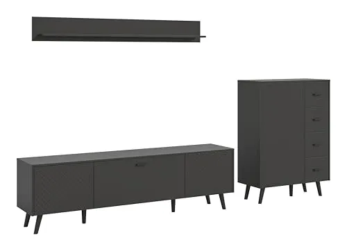 Wohnkombination Linea, grau - Stilvoller Wohnzimmerschrank - Elegante Wohnkombination Linea in grau mit großzügigem Stauraum, aus hochwertigen Materialien gefertigt. Ideal für Ihr Wohnzimmer. Pflegeleicht und funktional!