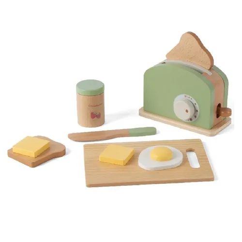 Dantoy 5701 Playful Wood Kinder Holz Toaster-Set - 10-teiliges Holz Toaster-Set für kreative Spielstunden, robustes Material und ideal für die Spielküche, fördert die Fantasie der Kinder.