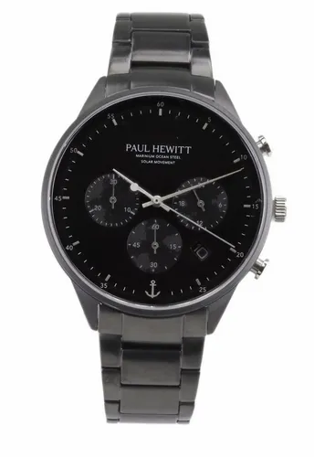 PAUL HEWITT Solaruhr PH-W-0297 für Herren - Elegante Solar-Armbanduhr mit Saphirglas und Datumsanzeige. Robust und stilvoll, ideal für den täglichen Einsatz. Gehäuse aus recyceltem Edelstahl, wasserfest bis 10 ATM.