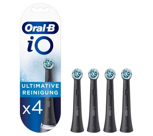 Oral-B iO Black Aufsteckbürsten - 4 Stück für ultimative Reinigung - Ersatzzahnbürsten & Ersatzdüsen: Entfernt bis zu 100% mehr Plaque mit innovativer 'Borsten-in-Borsten'-Technologie für optimale Mundpflege. Kompatibel mit Oral-B iO Zahnbürsten.