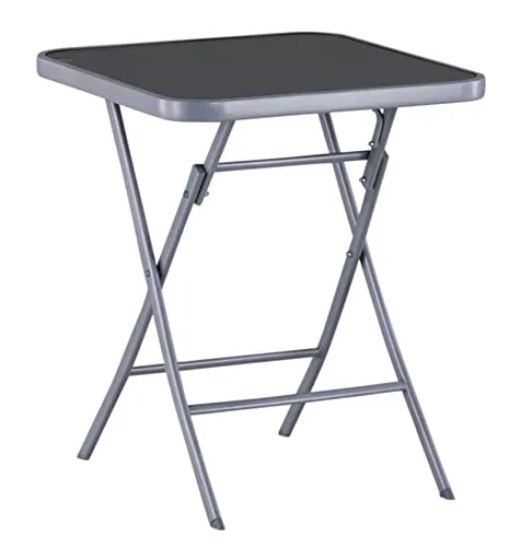 Mandalika Garden GARDA Klapptisch 60x60cm - Gartentisch mit pulverbeschichtetem Gestell und Sicherheits-Glasplatte, wetterfest und ideal für Balkon oder Garten.