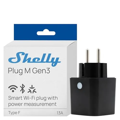 Shelly Plug M Gen3 Schwarz - WLAN & Matter Smarte Steckdose, Leistungsmessung, 13A, 3000W, Zeitschaltuhr, Stecker, Smart Home Stecker, Alexa & Google, Apple HomeKit, Kein Hub Erforderlich