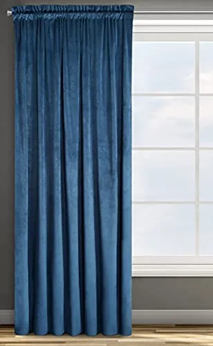 Design91 Samtvorhang Kräuselband Blickdichte Vorhänge Samt Velours 135x300 Samtvorhänge ROSA (dunkelblau)